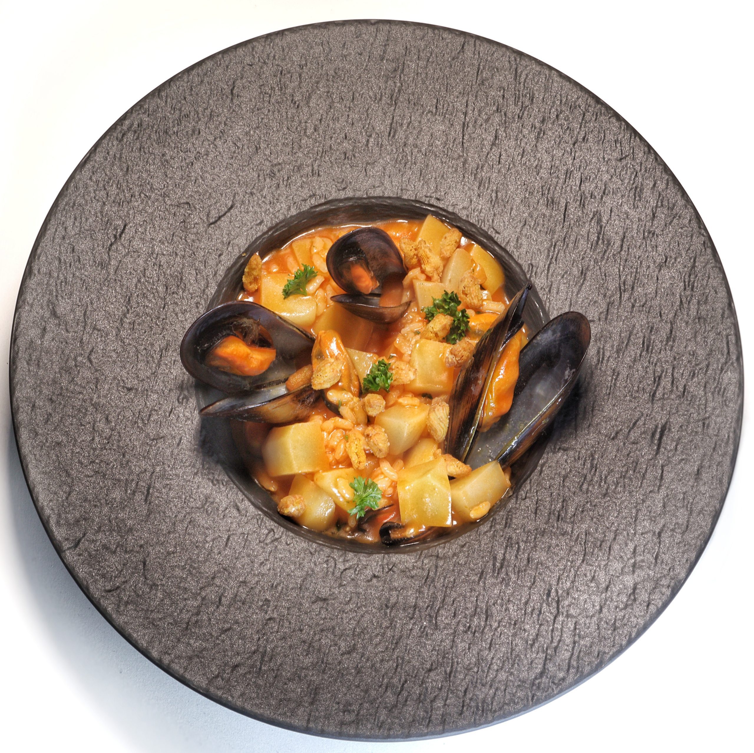 Riso, Patate e Cozze con Pomodoro e Pistilli di Fiori di Zucchina ...