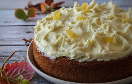 torta pere e ganache di cioccolato bianco allo zenzero