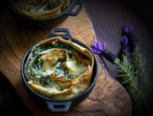 tortino di agretti e crepes