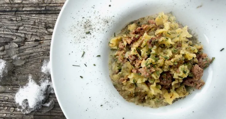Mafalde con Salsiccia e Topinambur